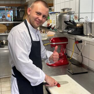Sascha in the kitchen at Lercher's Restaurant. Sascha in the kitchen at Lercher's Restaurant.