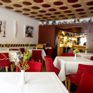 Set tables in Lercher's Restaurant. Set tables in Lercher's Restaurant.