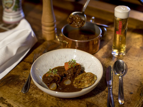Hearty food with beer at Lercher's Restaurant (c) Tom Lamm